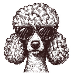 cool poodle dog wearing sunglasses sketch - obrazy, fototapety, plakaty
