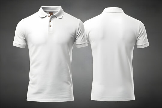 wei&szlig;es Poloshirt, Vorder- und Hinterseite, neutraler Hintergrund, Mockup, blanko