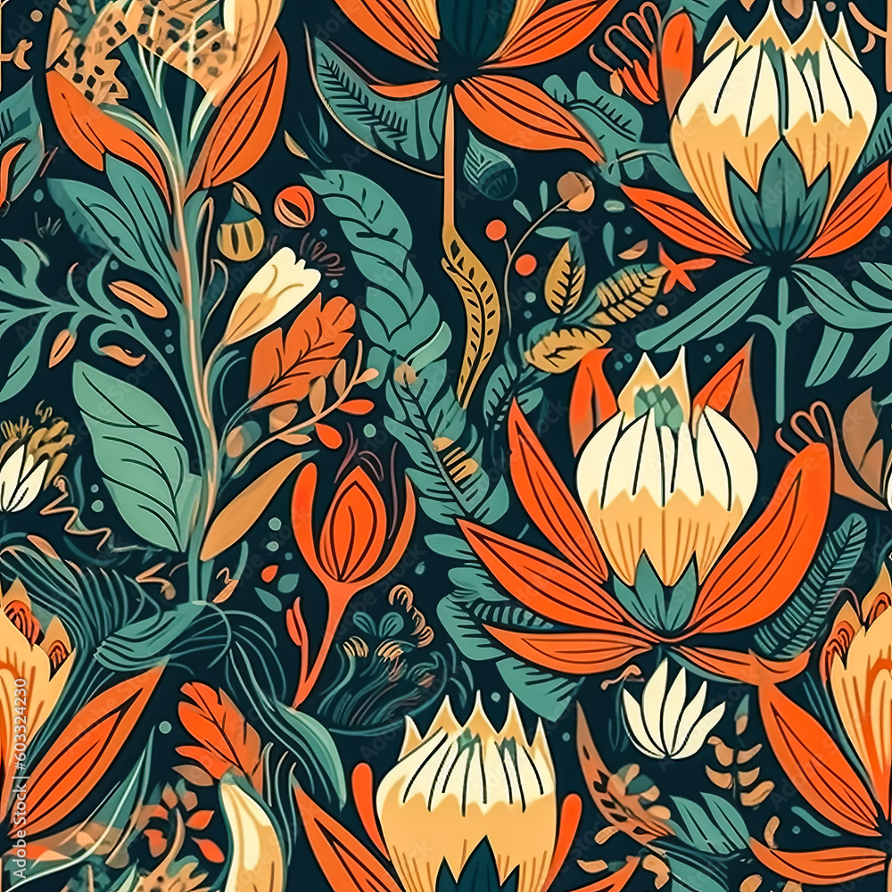 Wall mural Folk Floral Botanicals Seamless Pattern
AI-Generated