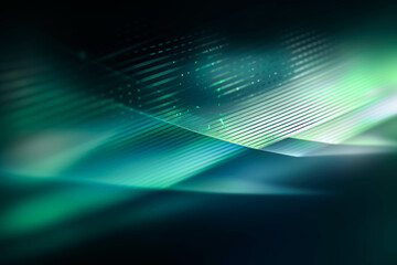 digital waves with depth of field and bokeh. Futuristic background for business presentations. abstract lines, high tech, in colors of muted blue and green, blurred. Generative AI