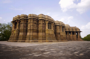 Outer view of the Sun Temple on the bank of the river Pushpavati. Built in 1026 - 27 AD during the...