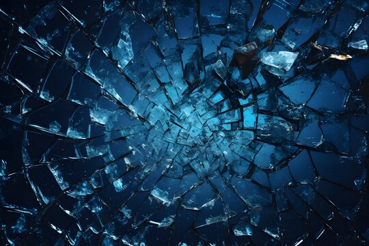 close up texture of a broken glass on blue, ai tools generated image