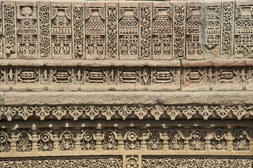 Carving details of the inner wall of Adalaj Ni Vav (Stepwell), or Rudabai Stepwell. Built in 1498...