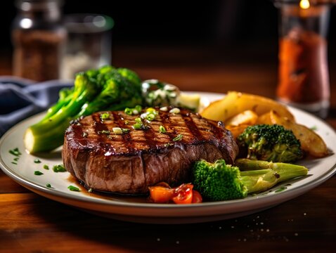 Plate Of Tender Steak With A Side Of Vegetables