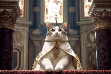 Cat as pope in vatican illustration generative ai - obrazy, fototapety, plakaty