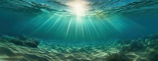 Fototapeta na wymiar Sunlit Depths. Abstract Underwater Scene with Nature Background. Generative AI illustrations.