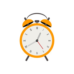 The alarm clock is orange on a white background.