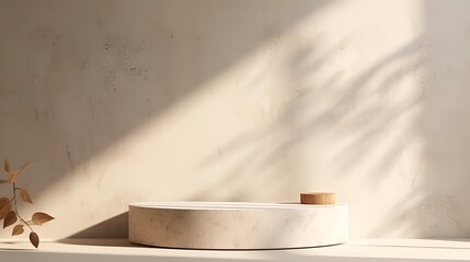 Minimalist Beige Podium Backdrop for E-commerce, Retail,  Online Shop, Product Photography, Beauty, Cosmetics, Fashion, Wood, Marble, Leaves, Cement, 