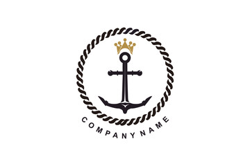 Anchor, Rope and Crown for Marine Navy Ship Boat logo design