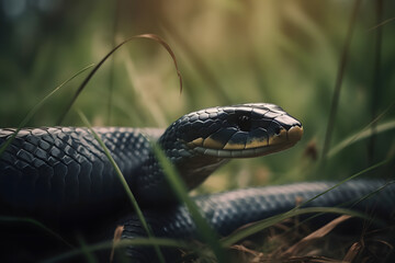 Fototapeta premium Black mamba in nature. Generative AI