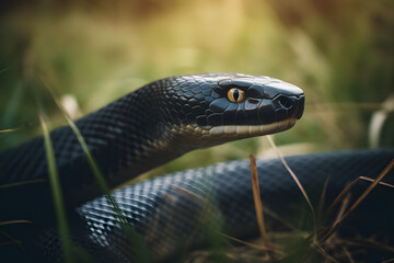 Fototapeta premium Black mamba in nature. Generative AI