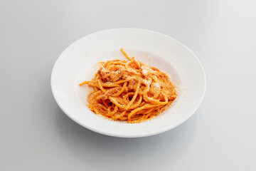 bucatini, amatriciana, spaghetti, cucina, laziale, roma, italia, tradizione, amatrice, ingredienti, Guanciale, maiale, pancetta, Pomodori pelati, sugo, polpa, Pecorino romano, formaggio, olio, sale, p