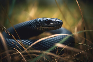 Fototapeta premium Black mamba in nature. Generative AI