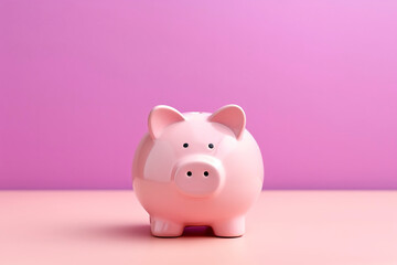 Pink piggy bank centered on a pastel pink background.