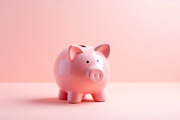 Pink piggy bank centered on a pastel pink background.