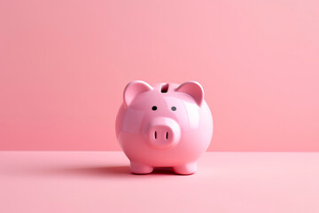 Pink piggy bank centered on a pastel pink background.