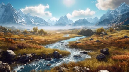 Breathtaking mountain landscape game art