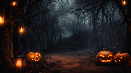 Halloween Pumpkin, Atmospheric gloomy Halloween background with copy space , ai generative, generative ,ai