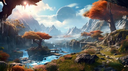 Breathtaking mountain landscape game art