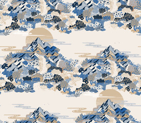 Seamless pattern vector Illustration capturing the poetic beauty of mountain landscapes in Korea	 - 603331265