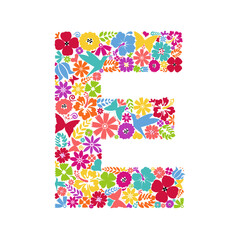 Flower alphabet. Flower symbols forming letter E. Floral ornament in the form of a letter.