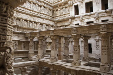 Inner view of Rani ki vav, an intricately constructed stepwell on the banks of Saraswati River. Patan in Gujarat, India.