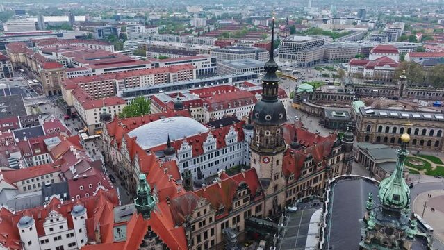 Drone shot of Dresden Residence Palace ( Residenzschloss ) , Dresden , Germany