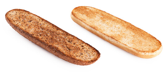 Toasted baguette isolated on white background. With clipping path.