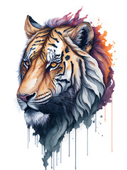 Cartoon head of tiger. Splash paint. AI generated illustration