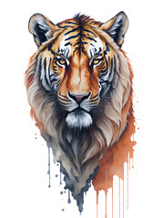 Cartoon head of tiger. Splash paint. AI generated illustration