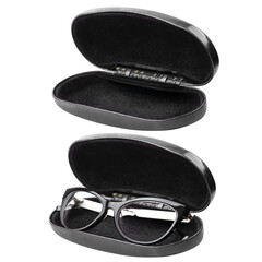 Black glasses case without and with glasses inside, cut out