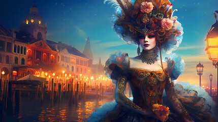 Fototapeta na wymiar Illustration of the beautiful city of Venice. City of gondoliers, bridges, carnivals and love. Italy
