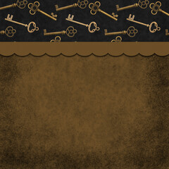 Key background with skeleton key on grunge gold with a ribbon