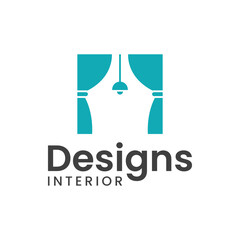 The logo illustrates room curtains and lights. It is suitable for use as an interior design logo.