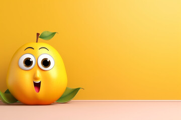Funny mango character on orange background. 3d render illustration. generative ai