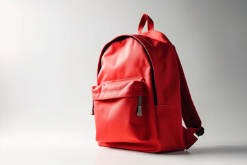 Red backpack on a white background. generative ai