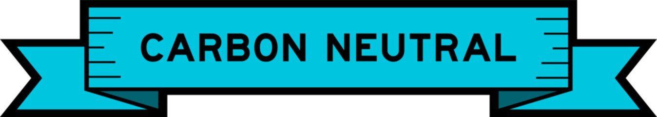 Ribbon label banner with word carbon neutral in blue color on white background