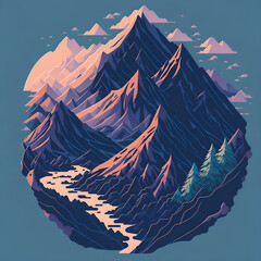 Cartoon mountains lanscape. Ai genrated illustration
