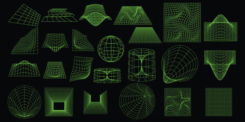 3D Wireframe Y2K. 3D wireframe 00s style. Retro cyberpunk style.