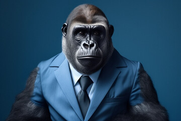 Portrait of a gorilla in a suit on a white background. business concept generative ai