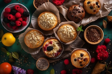 Fototapeta na wymiar Muffins bursting with irresistible flavors. Generative AI