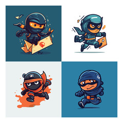 A mascot character of a playful flying ninja express for a digital marketing agency. modern logo flat color © Rapit