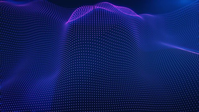 Abstract blue background with waves with purple led light. Video Motion.