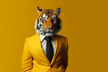 Portrait of a tiger in a business suit on a isolated background 