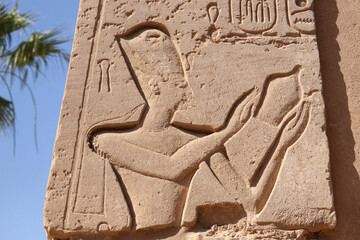 Beautiful ancient egyptian carvings at Karnak temple, Luxor, Egypt, Africa 