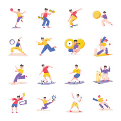 Fototapeta na wymiar Pack of Sports and Fitness Flat Illustrations