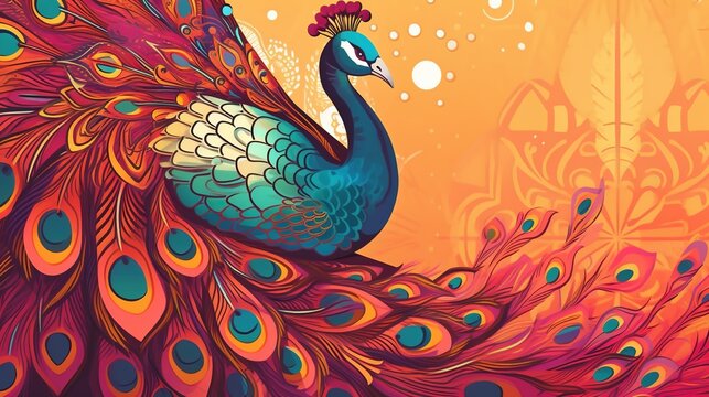 illustration of a magnificent and vibrant peacock