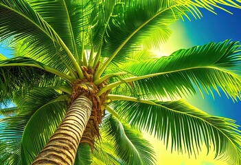 Tropical coconut palm tree symbolizes healthy relaxa illustration. Ai generative.