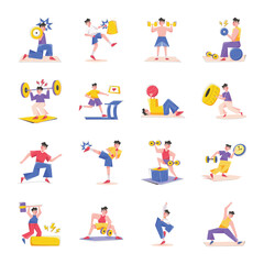 Trendy 16 Fitness Flat Illustrations 
