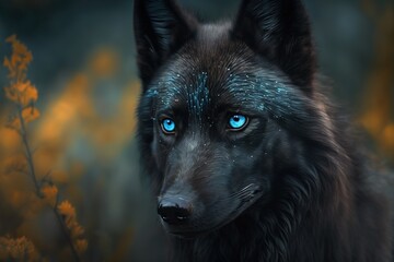 Fototapeta premium portrait of a wolf with blue eyes